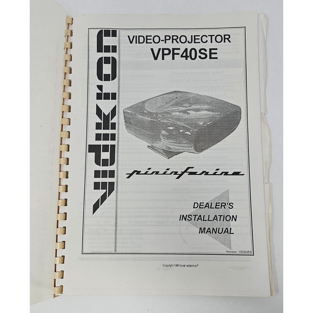 Vintage Vidikron VPF40SE Video Projector Dealer Installation Manual OEM ORIGINAL